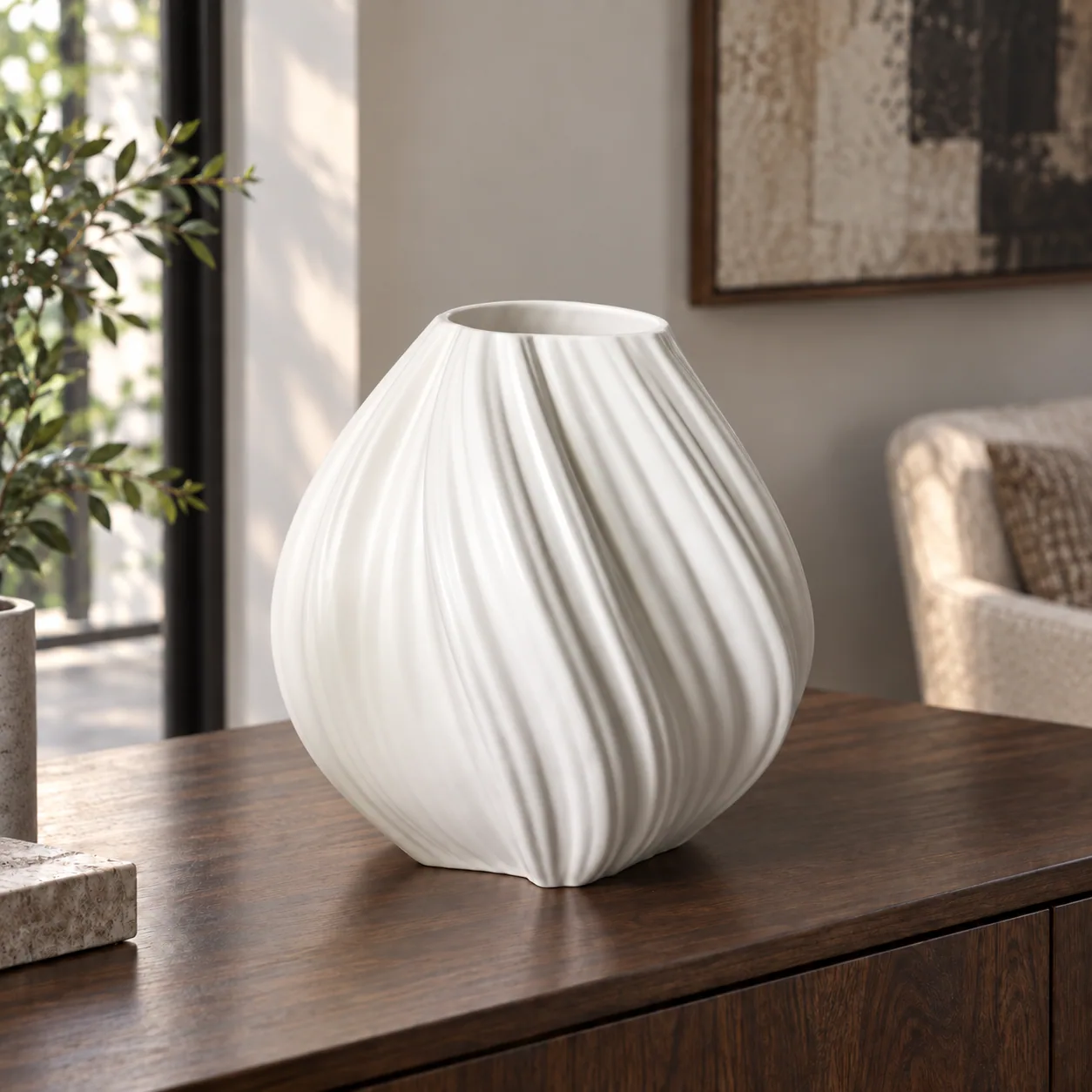 White Spiral Vase — alternate view