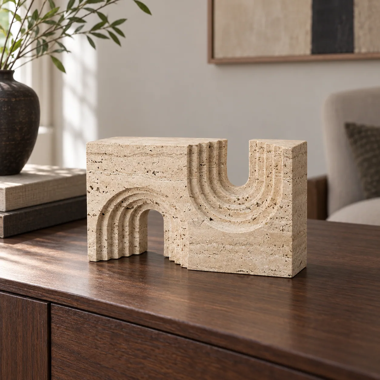 Travertine Wave Bookend — lead view