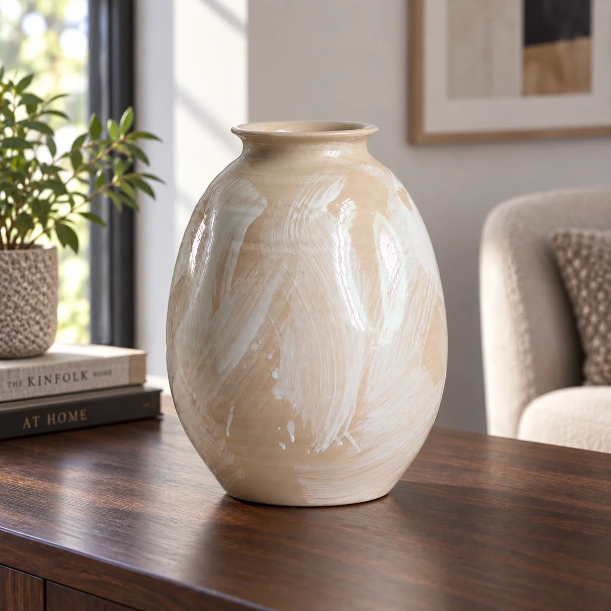 Cream Brushstroke Vase — alternate view