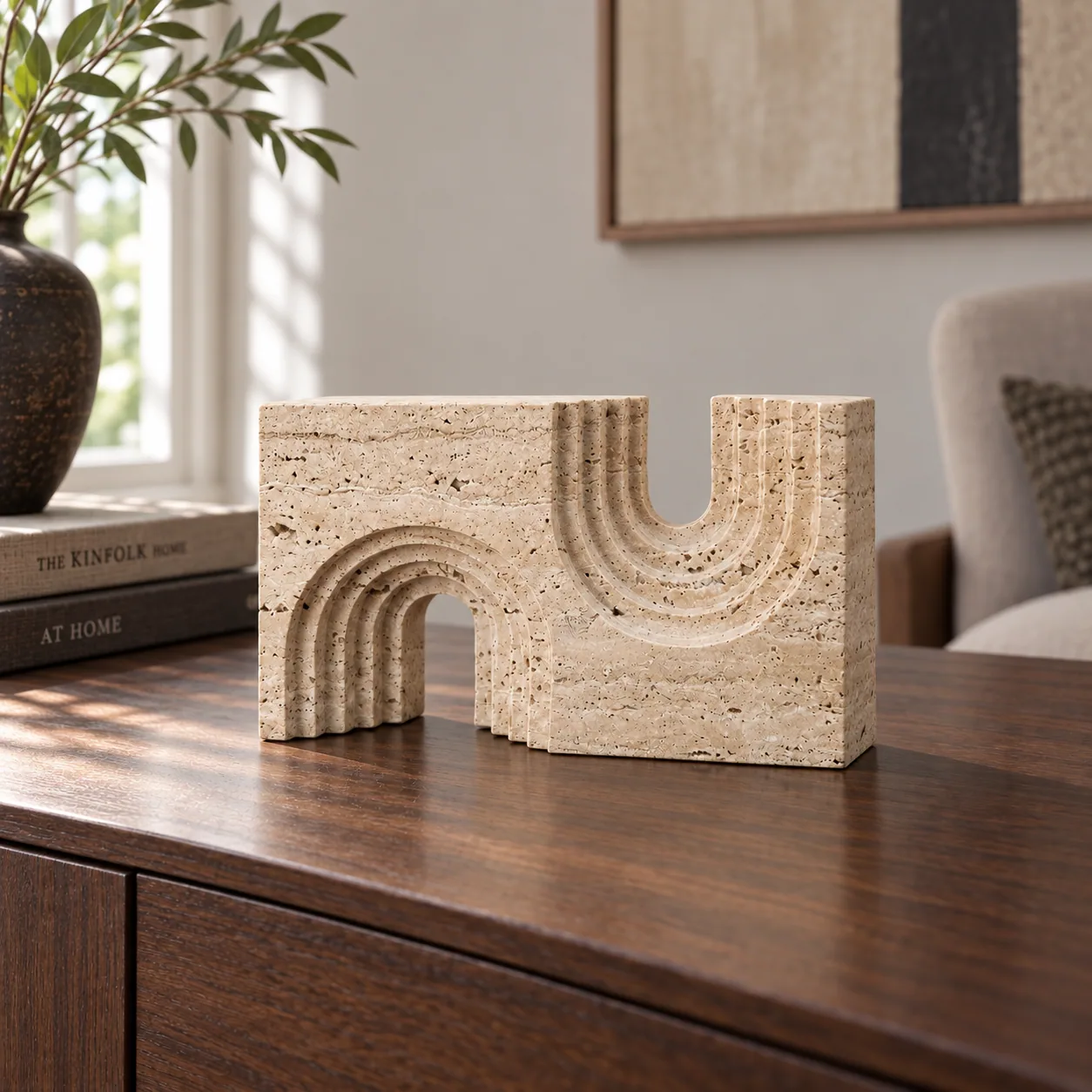 Travertine Wave Bookend — alternate view