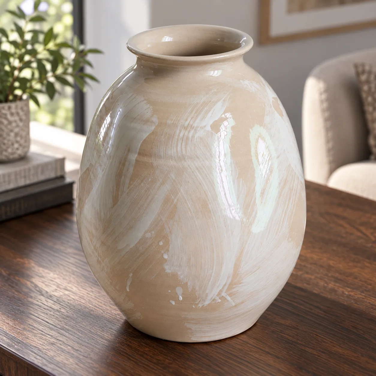 Cream Brushstroke Vase — detail view