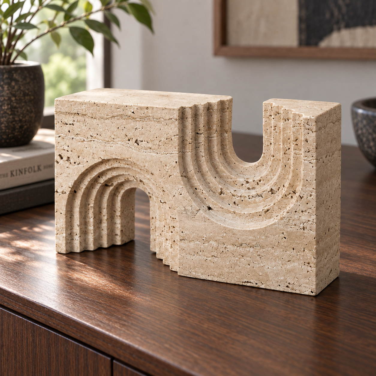 Travertine Wave Bookend — detail view