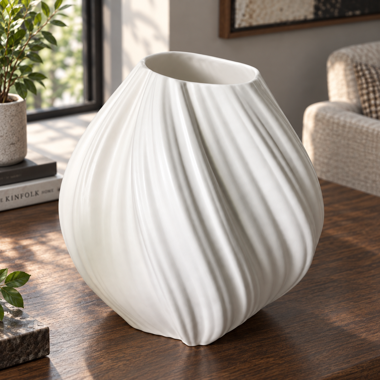 White Spiral Vase — detail view